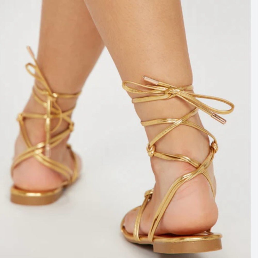 Fashion Nova Ankle Wrapped Sandal Gold 8.5 - Picture 10 of 10